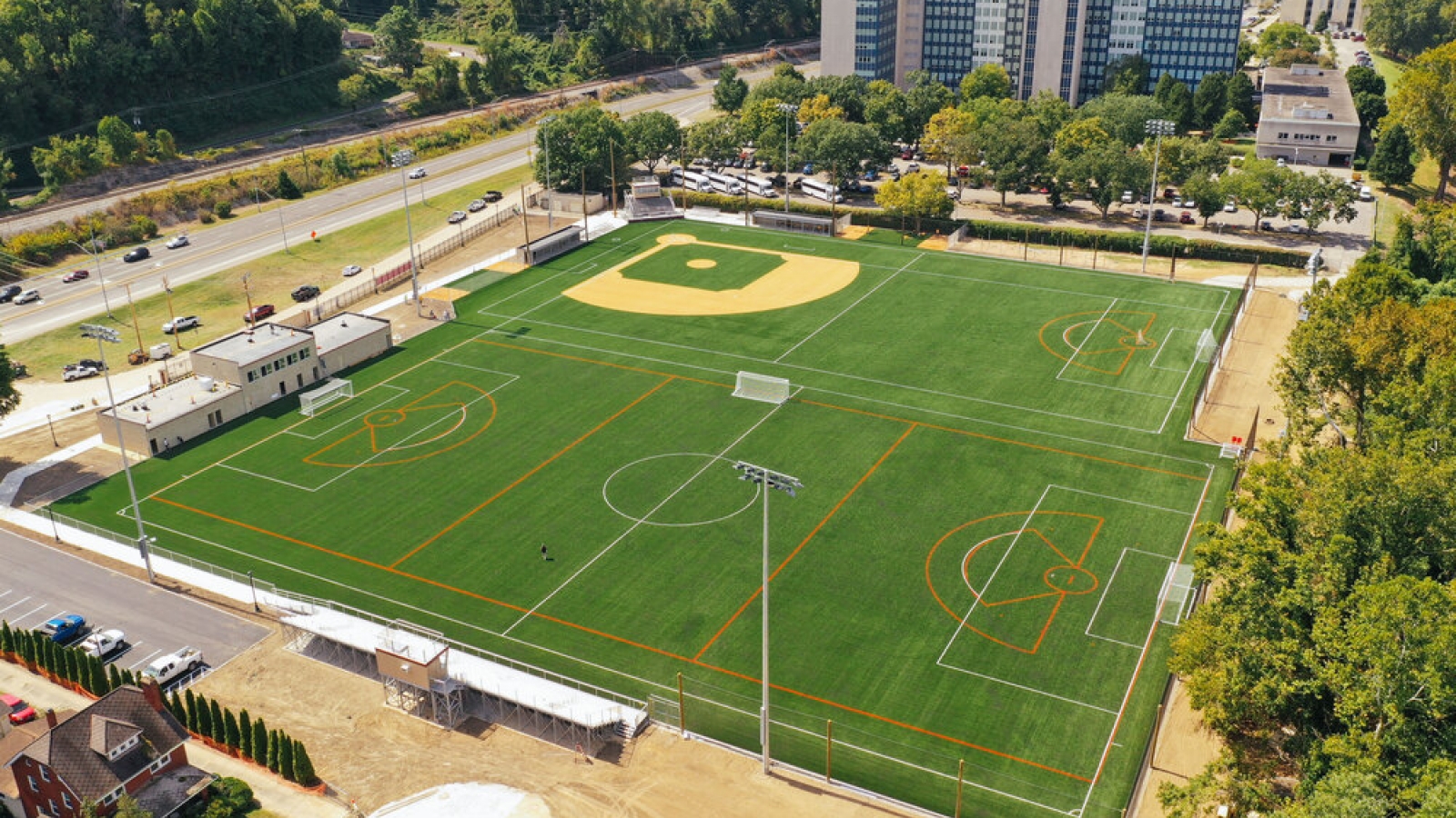 Aerial photo of Welch Athletic Complex fields.